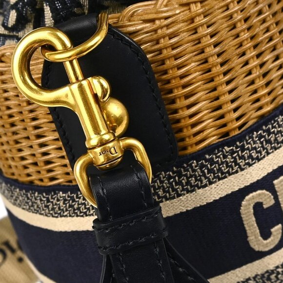 Christian Dior Navy Rattan Trotter Wicker Shoulder Bag - Picture 3 of 8